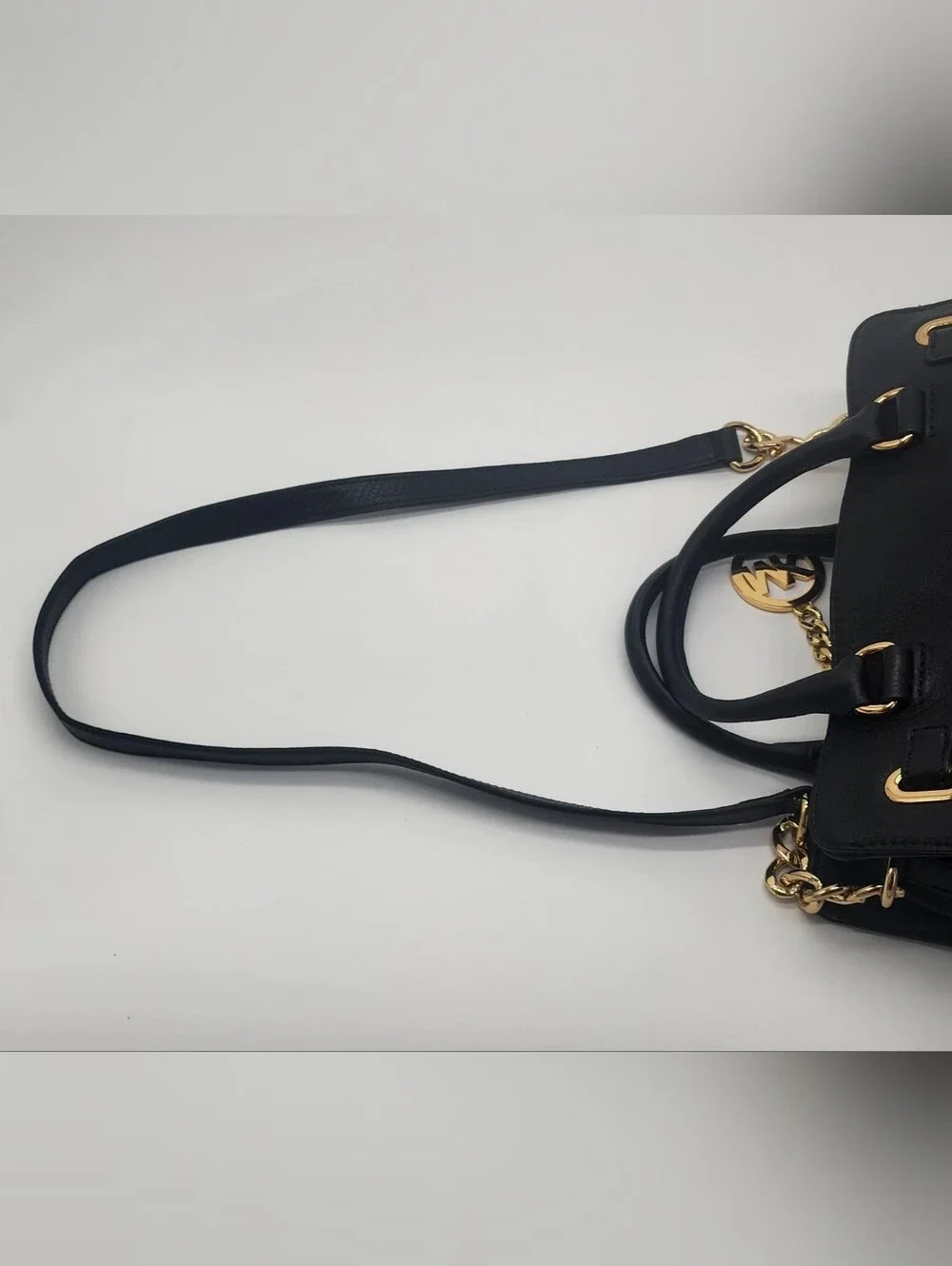 Michael Kors Hamilton Satchel Black Pebbled Leather Gold Hardware